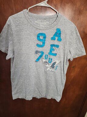 American Eagle Outfitters Shirt Mens Medium Gray/Blue Eagle Logo Applique Y2K
